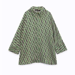 Zara green geometric button front blouse 3/4 sleeves size S